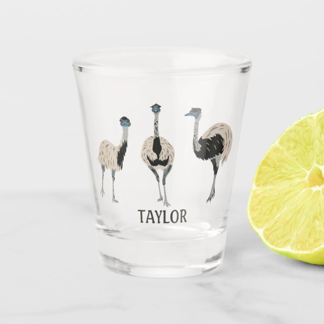 Emus Bird Lovers Personalized Shot Glass (Front)