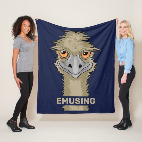 Emusing Funny Emu Pun Blue Fleece Blanket