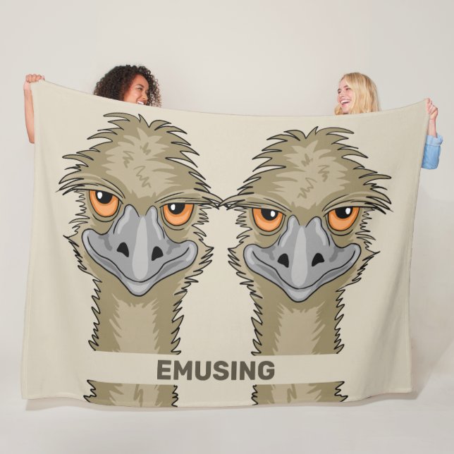 Emusing Funny Emu Pun Large Brown Fleece Blanket (In Situ)