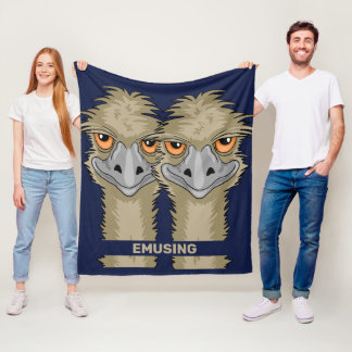 Emusing Funny Emu Pun Medium Blue Fleece Blanket
