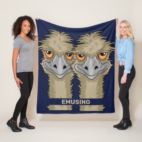 Emusing Funny Emu Pun Medium Blue Fleece Blanket