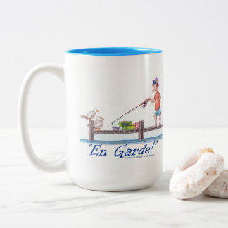 En Garde fisherman and sea gulls Two-Tone Coffee Mug