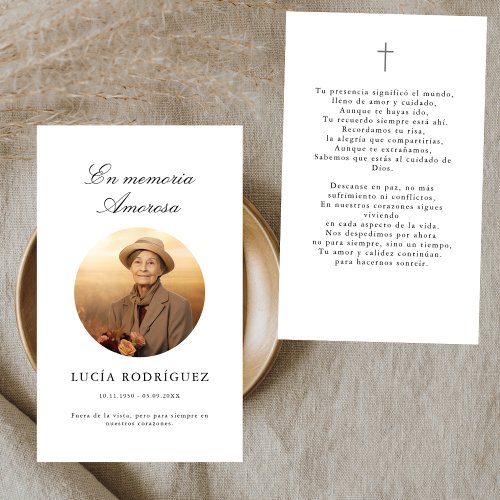 En Memoria  Funeral Prayer Photo Card in Spanish