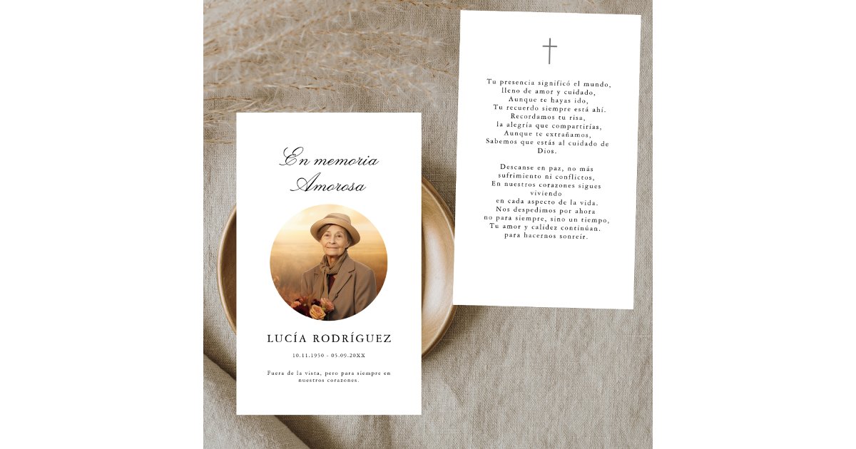 En Memoria | Funeral Prayer Photo Card in Spanish | Zazzle