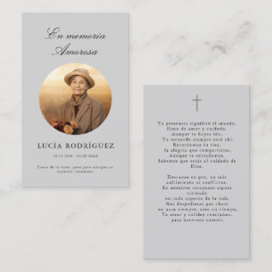 En Memoria Funeral Prayer Photo Gray Spanish Card