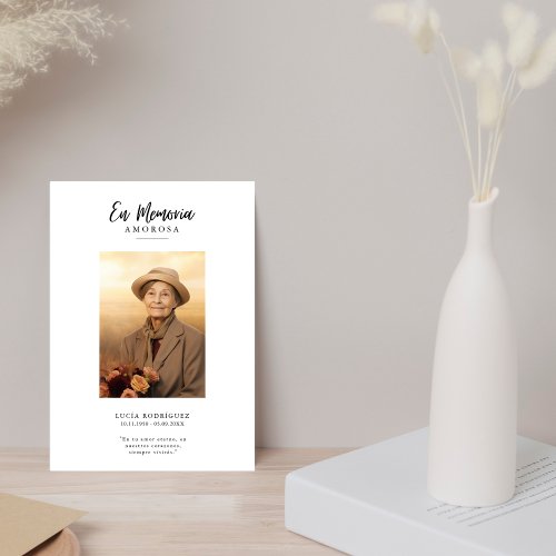 En Memoria Spanish Funeral Photo Bookmark Card