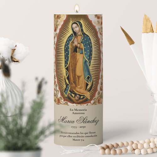 En Memoria Virgen de Guadalupe Funeral Pillar Candle