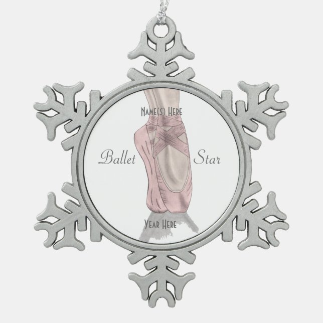 En pointe snowflake pewter christmas ornament (Front)