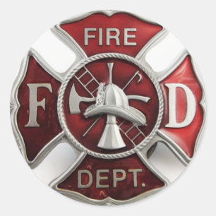 'enamel' fire dept insignia classic round sticker