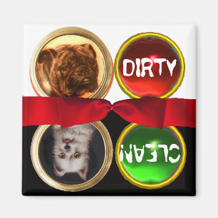 ENAMEL MINIATURE DOG PORTRAITS DIRTY CLEAN MAGNET