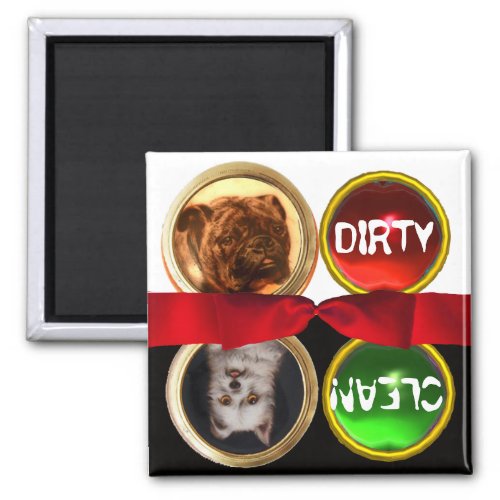 ENAMEL MINIATURE DOG PORTRAITS DIRTY CLEAN MAGNET