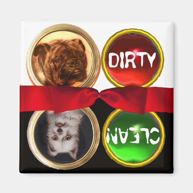 ENAMEL MINIATURE DOG PORTRAITS DIRTY CLEAN MAGNET (Front)