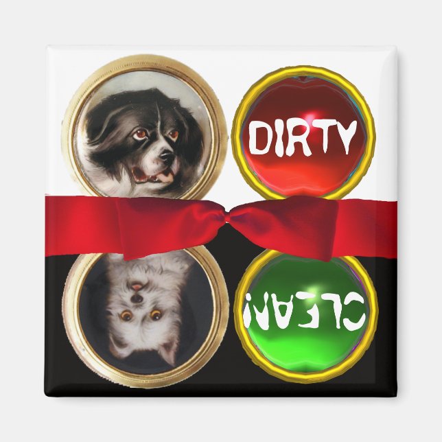 ENAMEL MINIATURE DOG PORTRAITS DIRTY CLEAN MAGNET (Front)
