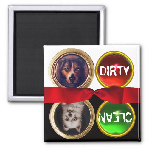 ENAMEL MINIATURE DOG PORTRAITS DIRTY CLEAN MAGNET