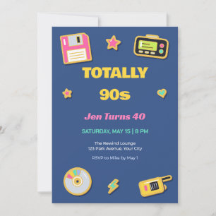 Enamel Pin Totally 90s 40th Birthday Invitation