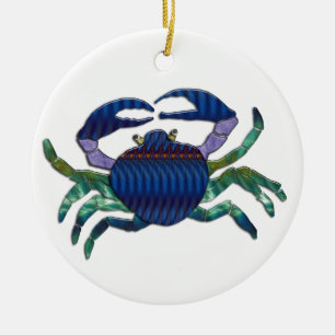Enameled Blue Crab Ceramic Ornament