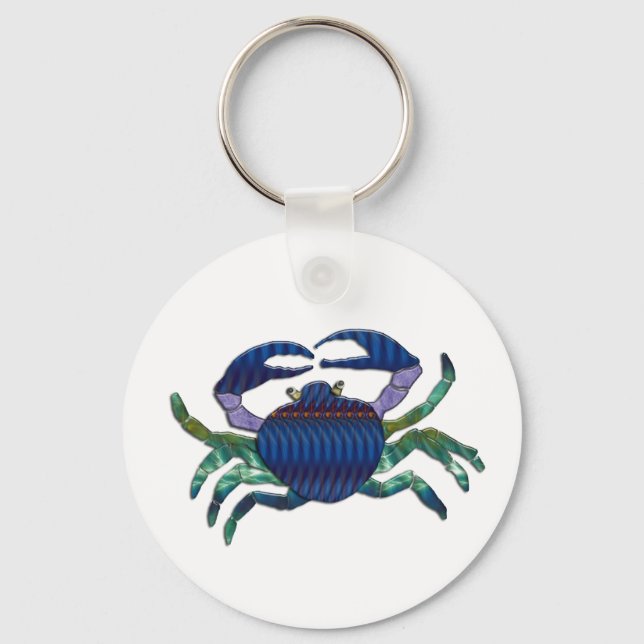 Enameled Blue Crab Keychain (Front)