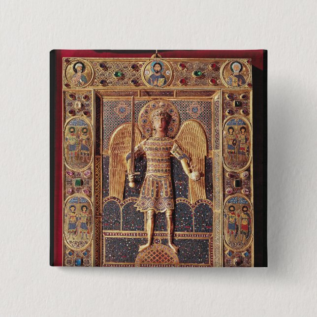 Enamelled plaque depicting the Archangel Michael Button (Front)