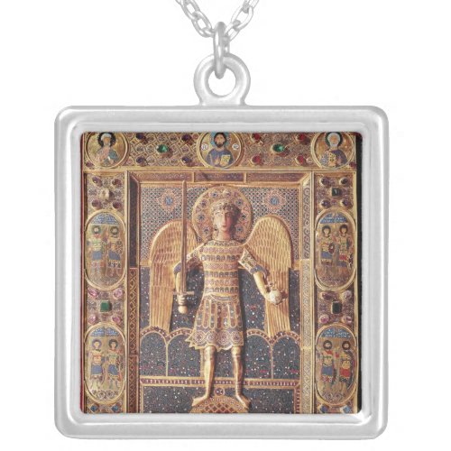 Enamelled plaque depicting the Archangel Michael Silver Plated Necklace