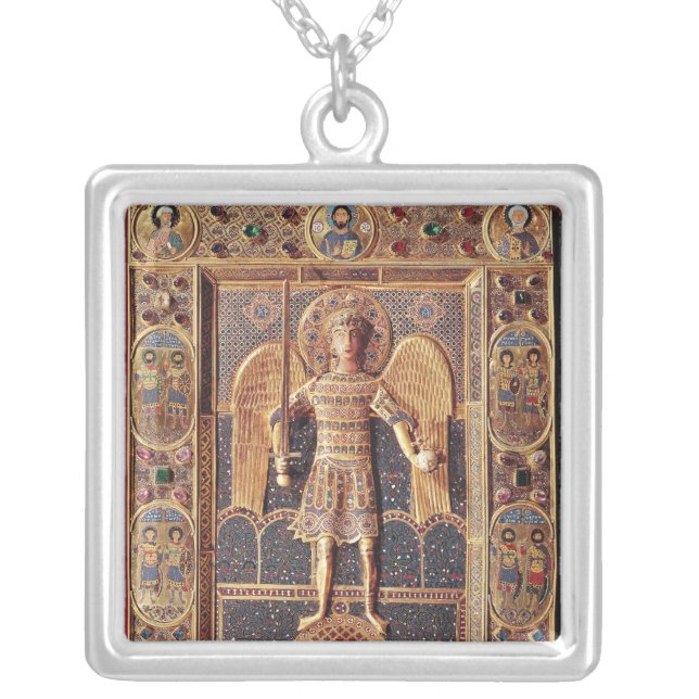 Enamelled plaque depicting the Archangel Michael Silver Plated Necklace (Front)