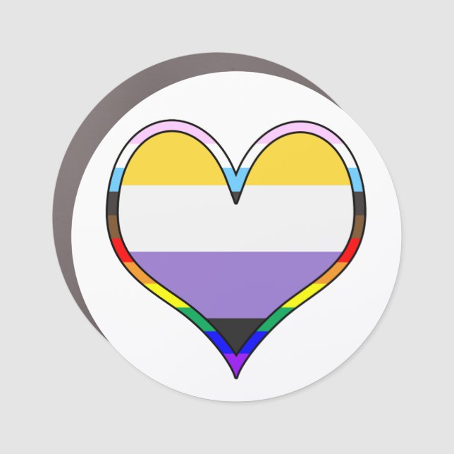 Enby Heart Car Magnet (Front)