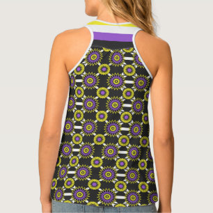 Enby pride colors / black mirror flower pattern tank top