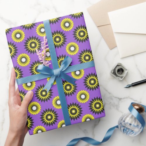 Enby pride colors  purple flower pattern wrapping paper