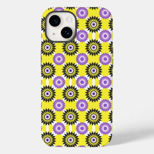 Enby pride colors  yellow mirror flower pattern C Case_Mate iPhone 14 Case
