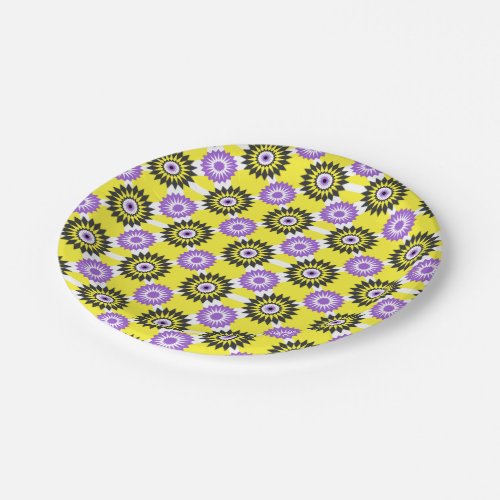 Enby pride colors  yellow mirror flower pattern p paper plates