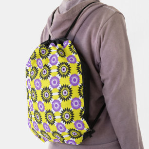 Enby pride colors / yellow mirror flower pattern t drawstring bag