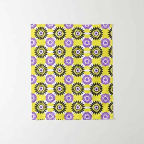 Enby pride colors  yellow mirror flower pattern tapestry