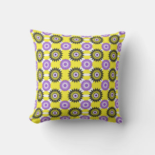 Enby pride colors / yellow mirror flower pattern throw pillow