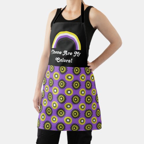 Enby pride flag and rainbow with text apron
