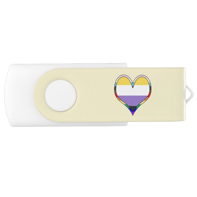 Enby Pride Heart Flash Drive (Front)