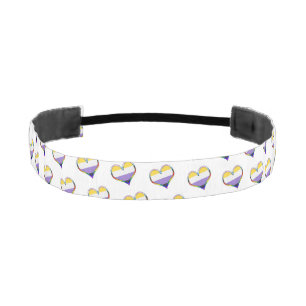 Enby Pride Heart Pattern Athletic Headband