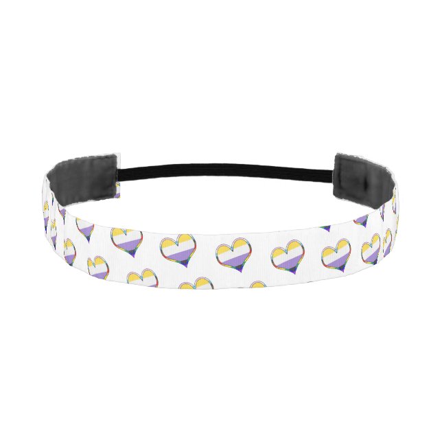Enby Pride Heart Pattern Athletic Headband (Front)