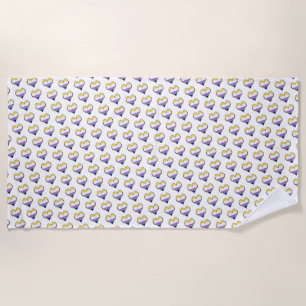 Enby Pride Heart Pattern Beach Towel