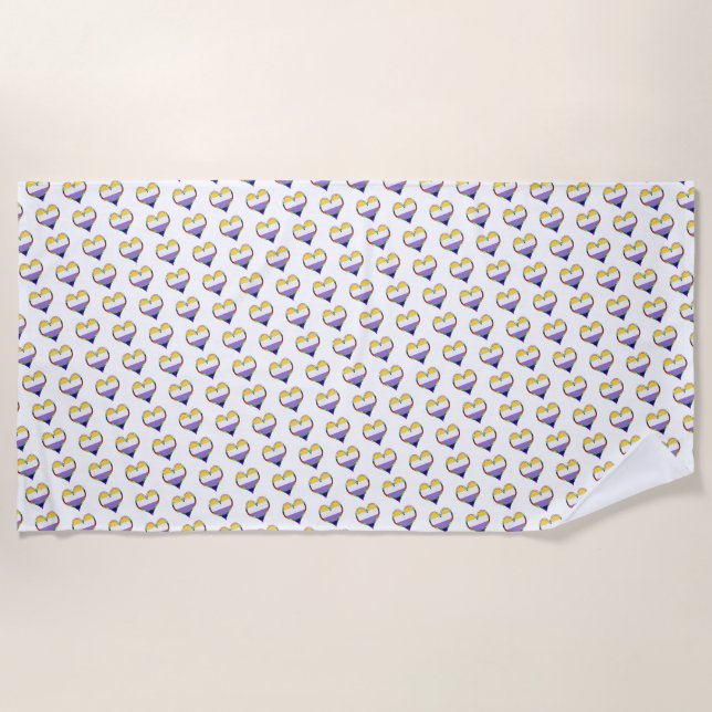 Enby Pride Heart Pattern Beach Towel (Front)