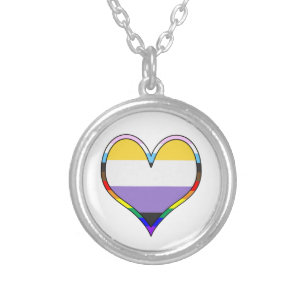 Enby Pride Heart Silver Plated Necklace
