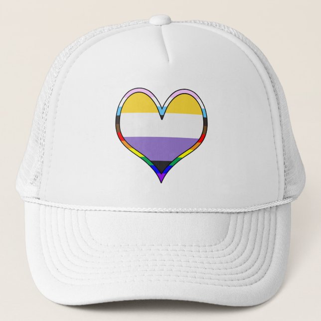 Enby Pride Heart Trucker Hat (Front)