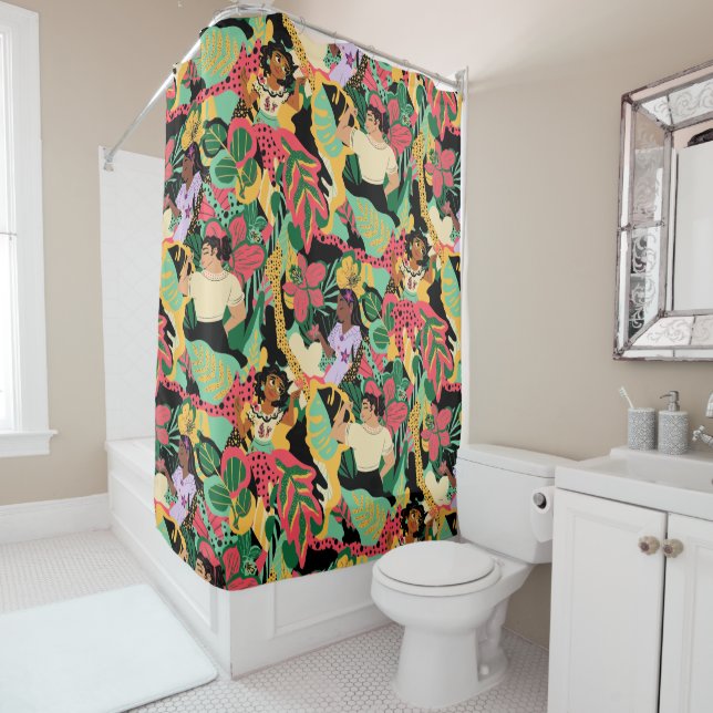 Encanto Colorful Floral Pattern Shower Curtain (In Situ)