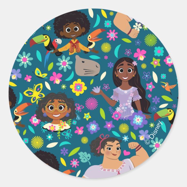 Encanto | Floral Character Pattern Classic Round Sticker (Front)