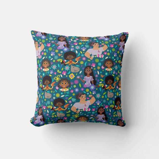 Encanto | Floral Character Pattern Throw Pillow (Front)