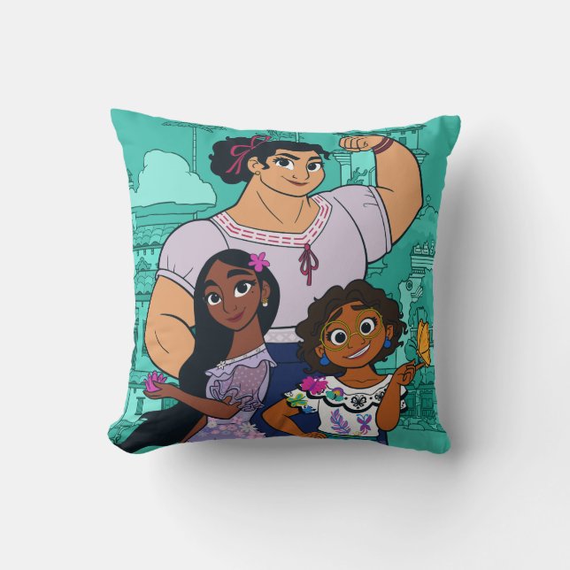 Encanto | Luisa, Isabela, & Mirabel Throw Pillow (Front)
