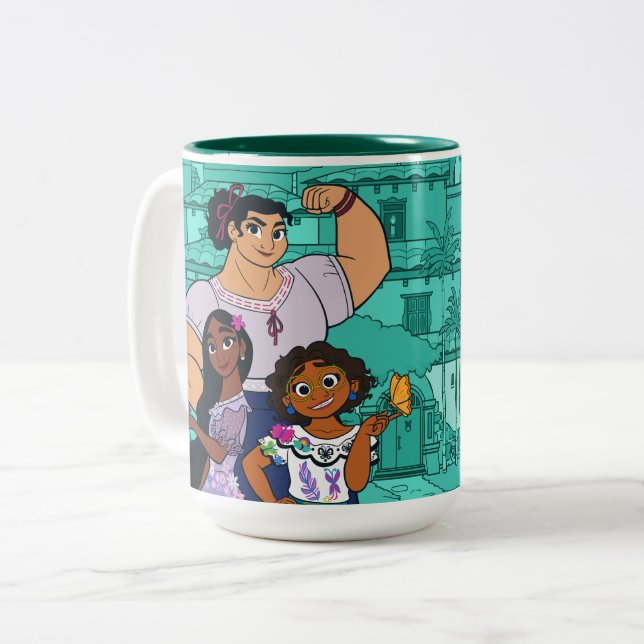 Encanto | Luisa, Isabela, & Mirabel Two-Tone Coffee Mug (Front Left)