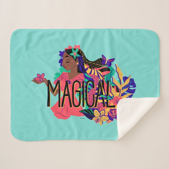 Encanto's Isabella | Magical Floral Graphic Sherpa Blanket (Front (Horizontal))
