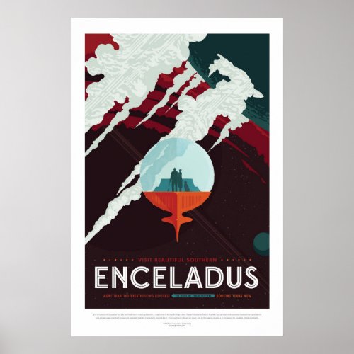 Enceladus Moon of Saturn advert for space tourism Poster