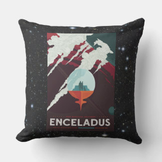 Enceladus Moon of Saturn retro space tourism ad Outdoor Pillow