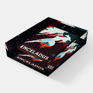 Enceladus Moon of Saturn retro space tourism ad Paperweight