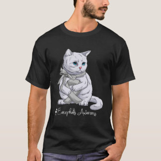Encephalitis Awareness Month Silver Ribbon Cat T-Shirt
